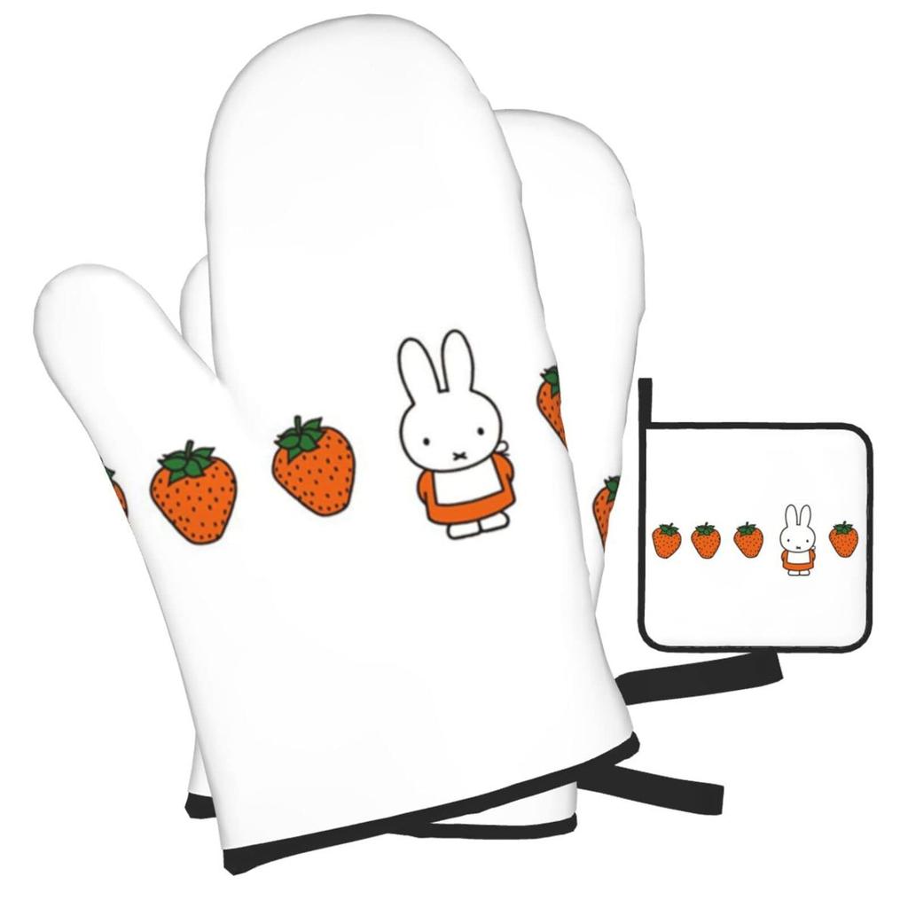 Miffy Pot Stylish and Cute Oven Kitchen Can Be Used On Both Left and Right Set of 2 Heat-Resistant Holders/Oven Mitts, Mitts, Anti-Slip, Anti-Burn,