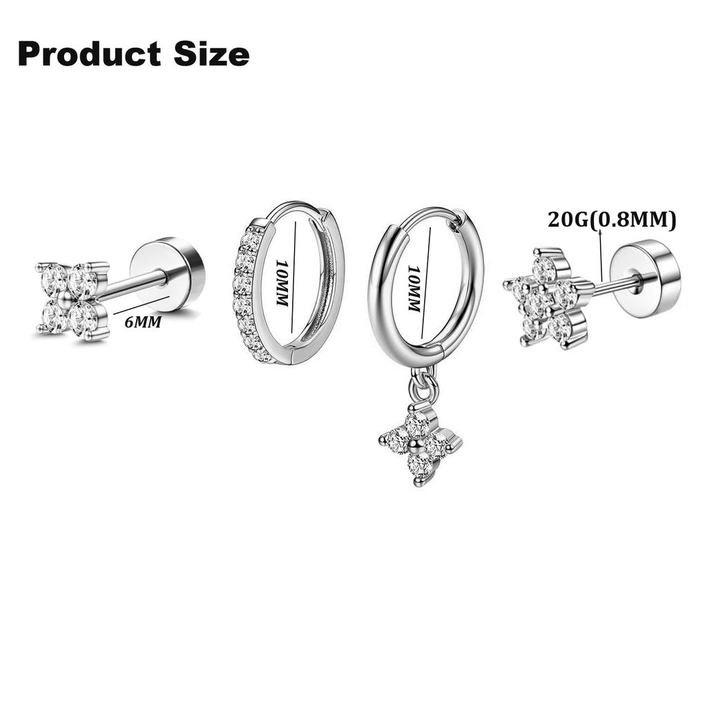 Bobisty 3Pcs Stainless Steel Earrings for Women Stud Hoop Earring Sets Hypoallergenic Cartilage Earring for Multiple Piercings