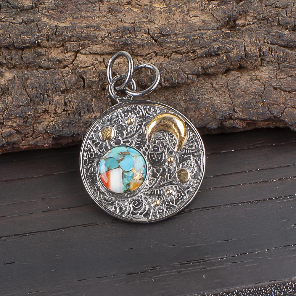 

Подвеска с шипастым устричным камнем ручной работы, Подвеска из серебра 925 пробы, Дизайнерское ювелирное изделие, Для подарка на годовщину 1.30 inches разноцветный