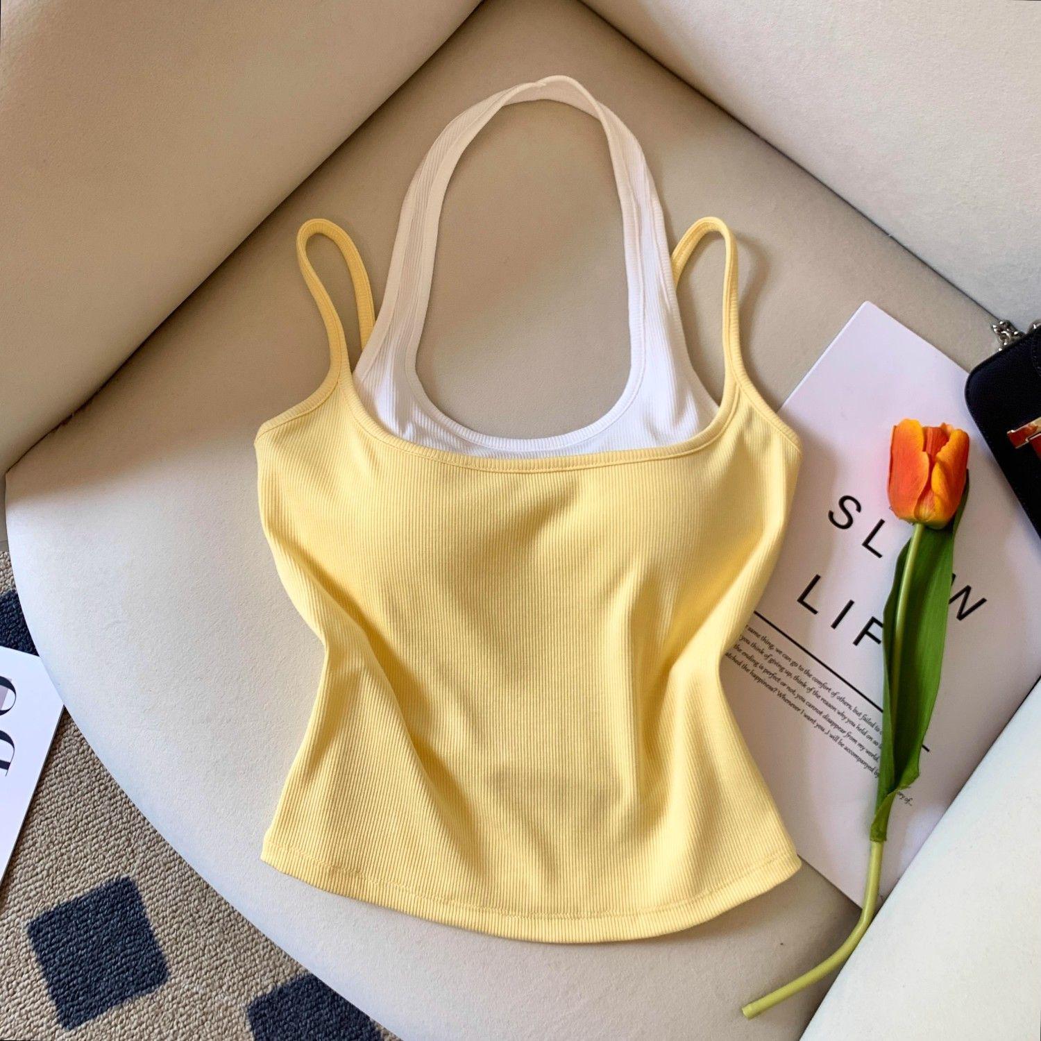 

Дофаминовый Желтый Тайский Топ-Холтер с Нагрудной Подушечкой – Женская Летняя Верхняя Одежда с Красивым Дизайном Спины. S