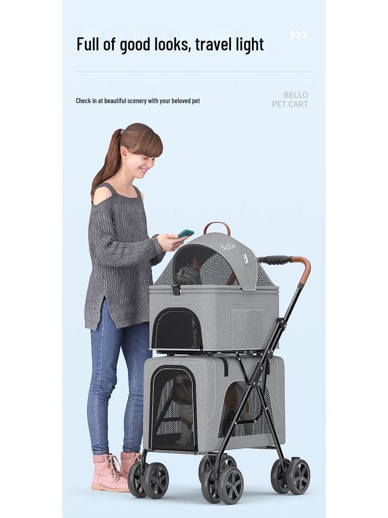 Bello Foldable Pet Stroller: One-Button Folding Cat and Small Dog Double-Layer Travel Stroller for Bichon.