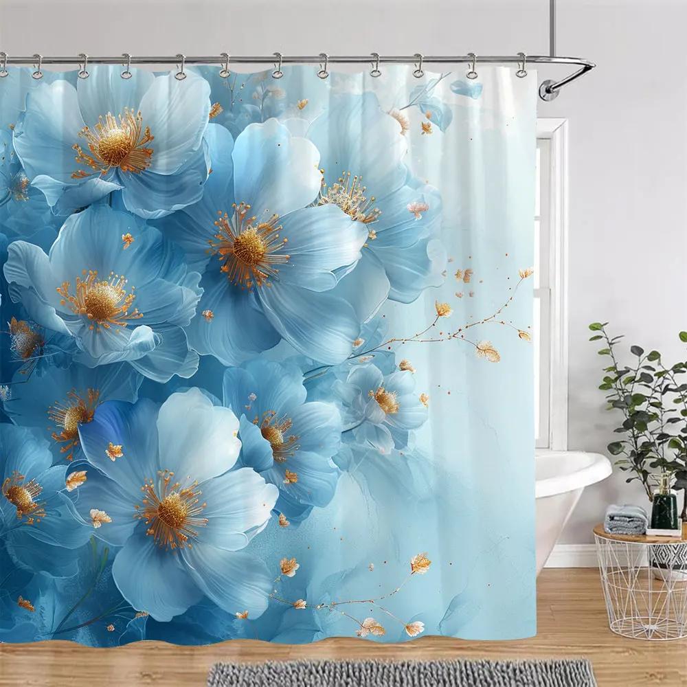 Beautiful Botanical Floral Shower Curtain Watercolour Painting Art Creative Vintage Style Polyester Bath Curtains Bathroom Decor