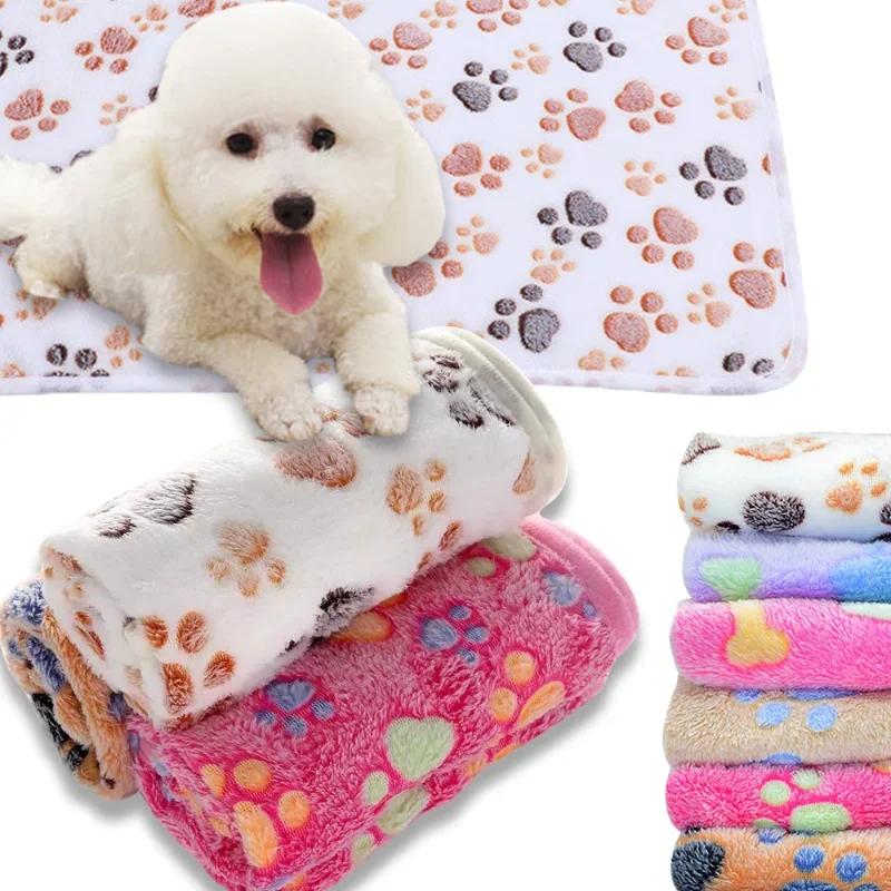Lovely Pet Small Large Warm Paw Print Dog Puppy Cat Fleece Soft Blanket Beds Mat for Small Medium Large Dogs Mat