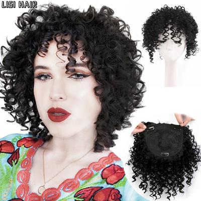 Synthetische lockige schwarze Perücke mit Pony Perücken kurze lockige volle Perücke für schwarze Frauen Cosplay tragen