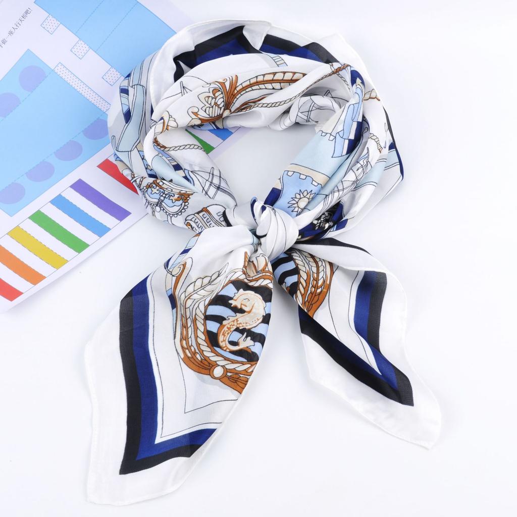 Women Retro Print Square Silk Scarf Soft Satin Small Scarf Multifunctional Hair Tie Bag Decor Wrap Elegant Business Matching Accessory