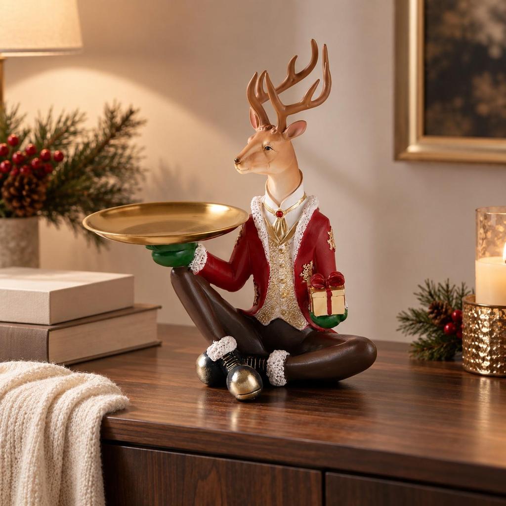 Decorative Figurine Carved Resin Deer with Branching Antlers Ornamental
