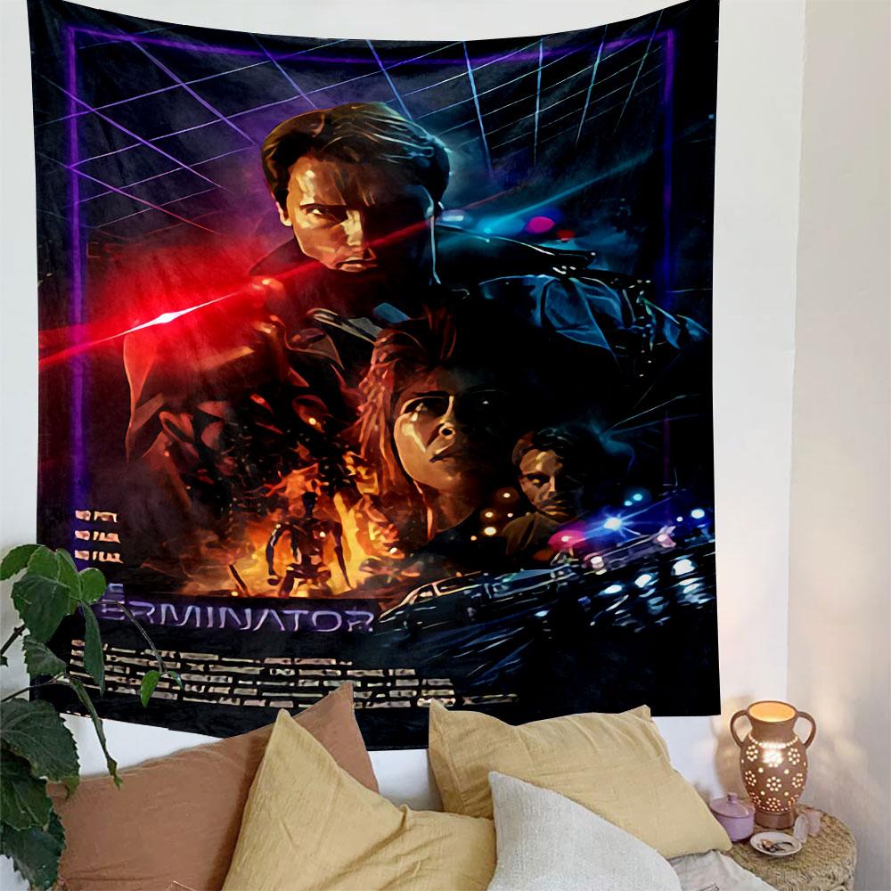 The Terminator Tapestry Wall Hanging, Arnold Sci-Fi Movie Poster Art, Retro Wall Decor for Bedroom Living Room Dorm