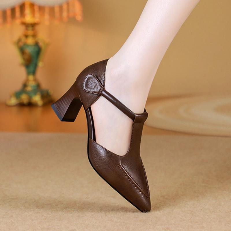 

Мода 2025 Новые туфли-лодочки на высоком каблуке Осень Острый носок Мелкий вырез Один ремешок Нескользящие Износостойкие Туфли на блочном каблуке 35 коричневый