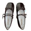 In Stock Rockfish Patent Leather Mary Jane Ballet Flats with Double Strap Bow - Women's Round Toe Low-Cut Shoes
