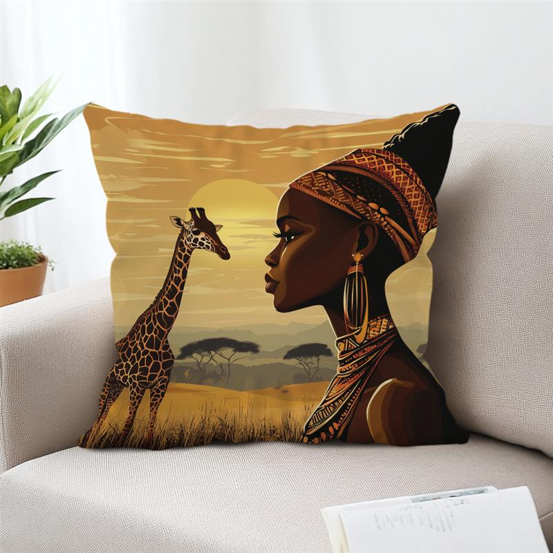 African Women And Animals Painting Pillowcase Throw Pillow Cover Vintage Cushion Covers Home Living Room Sofa Couch Seat Decor