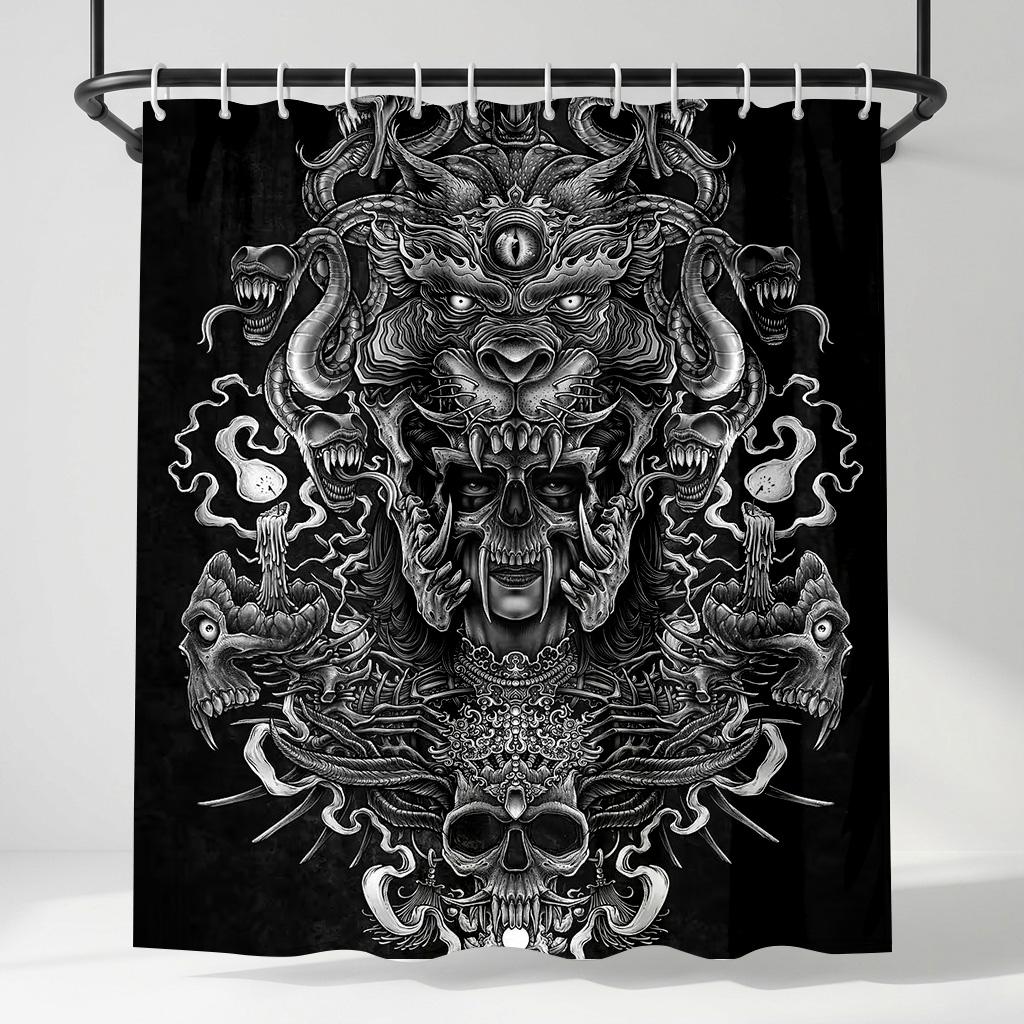 

Dark Gothic Totem Art Shower Curtain - Creative Horror Skull Snake Design - Indoor Home Bathroom Decor Artistic Bath Curtain W60H190(CM)-1 Pcs