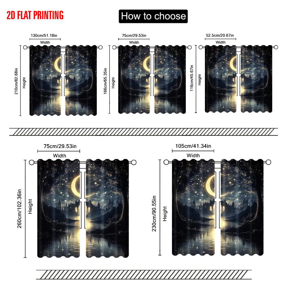 2pcs  2D Plane Printing Curtains&Window Treatment Starry Night Sky Durable 100% Polyester Fabric (without Rod) Festive for Living