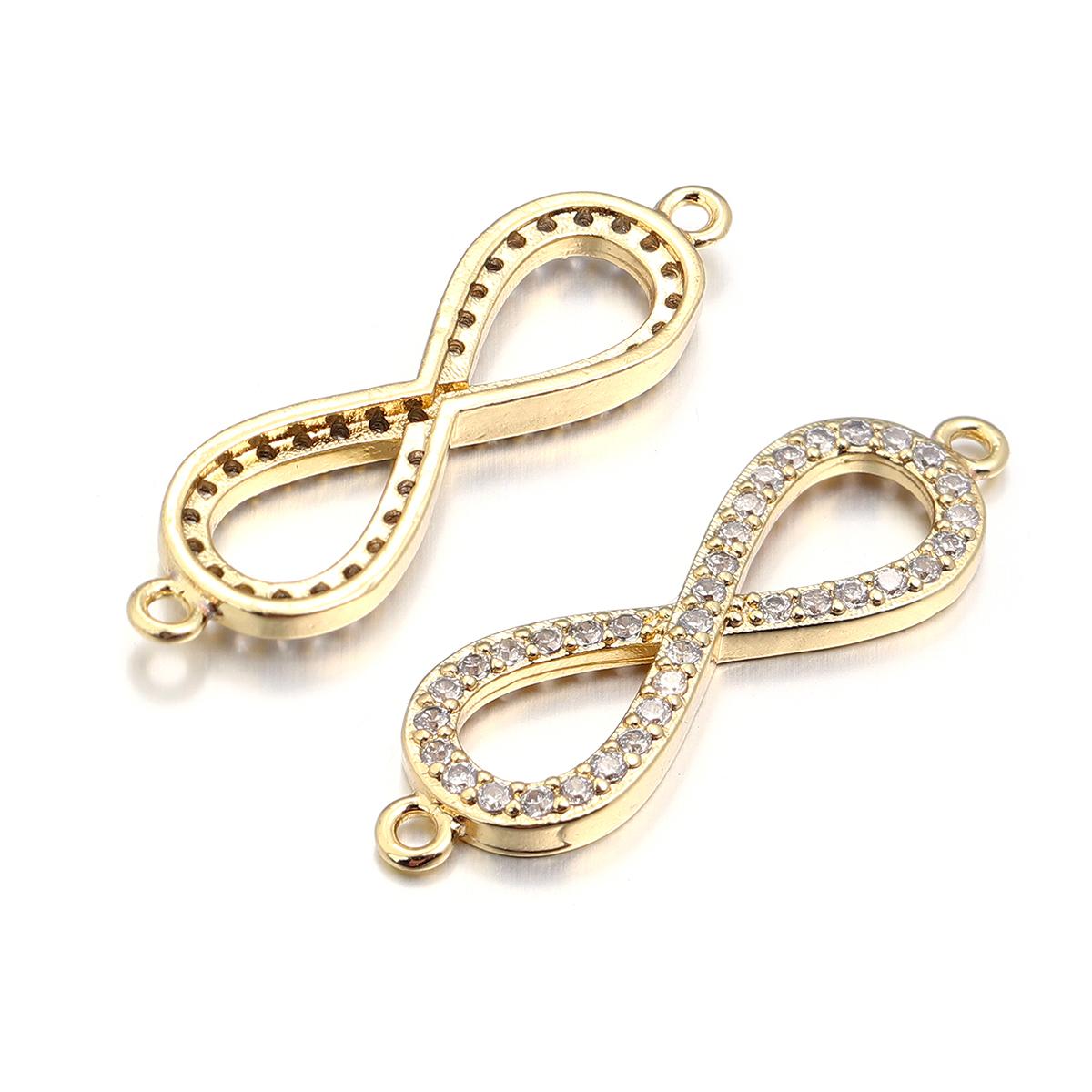 

2pcs/lot Zircon Infinity Charms Brass Zircon Pendants Double Hole Connector For Jewelry Making DIY Bracelet Necklace Accessories золотой