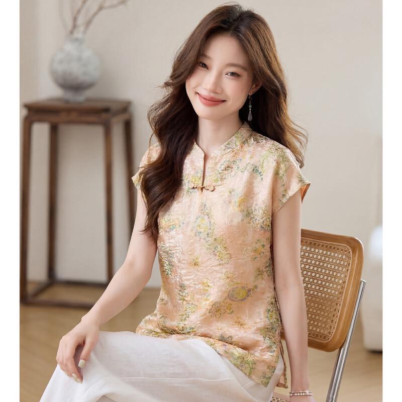 ORIGIN Women s Chinese Retro Printed Stand Collar Blouse XL