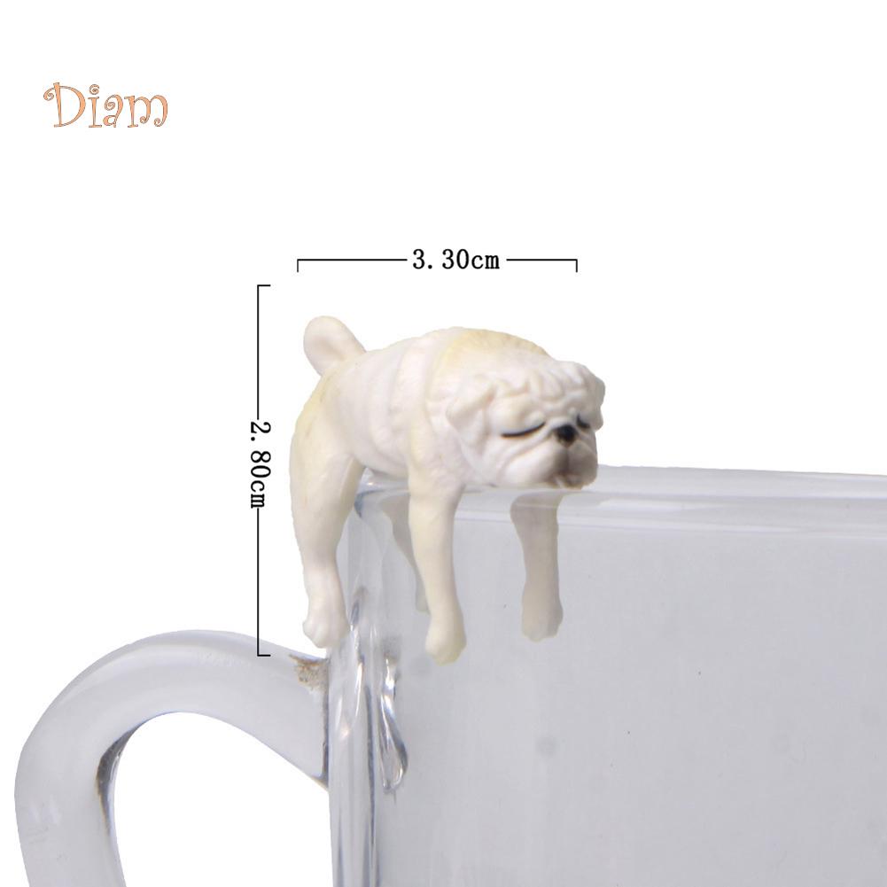 NO.KK Realistic Mini Pug Dog Figurine Hanging On Cup Rim DIY Fairy Garden Accessory