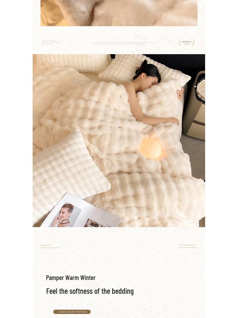 Plush Rabbit-Bed 3-Piece Set: Solid Color Duvet Cover & Rounded Corner Bed Sheet
