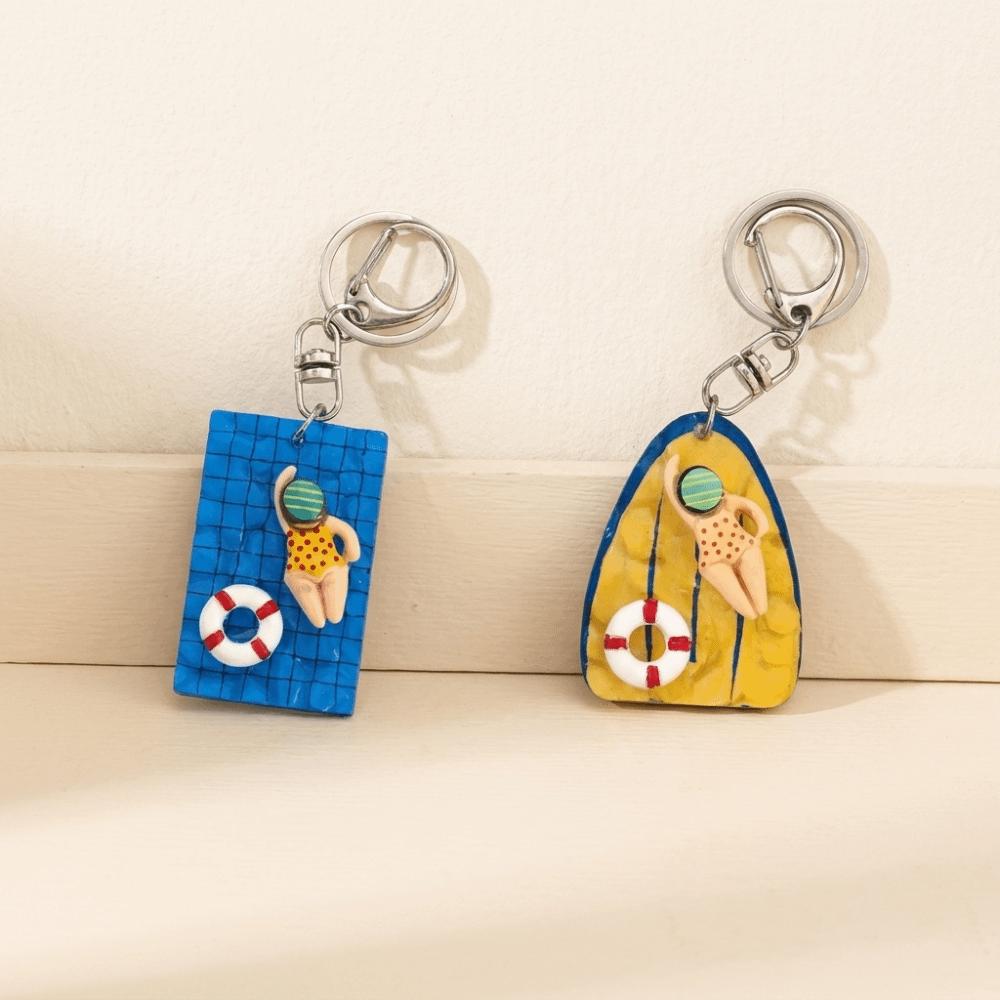 Zink Zinklegierung Pool Schwimmbrett Schlüsselanhänger Blau Gelb Tasche Anhänger Kleine Schwimmfigur Anhänger Sommer