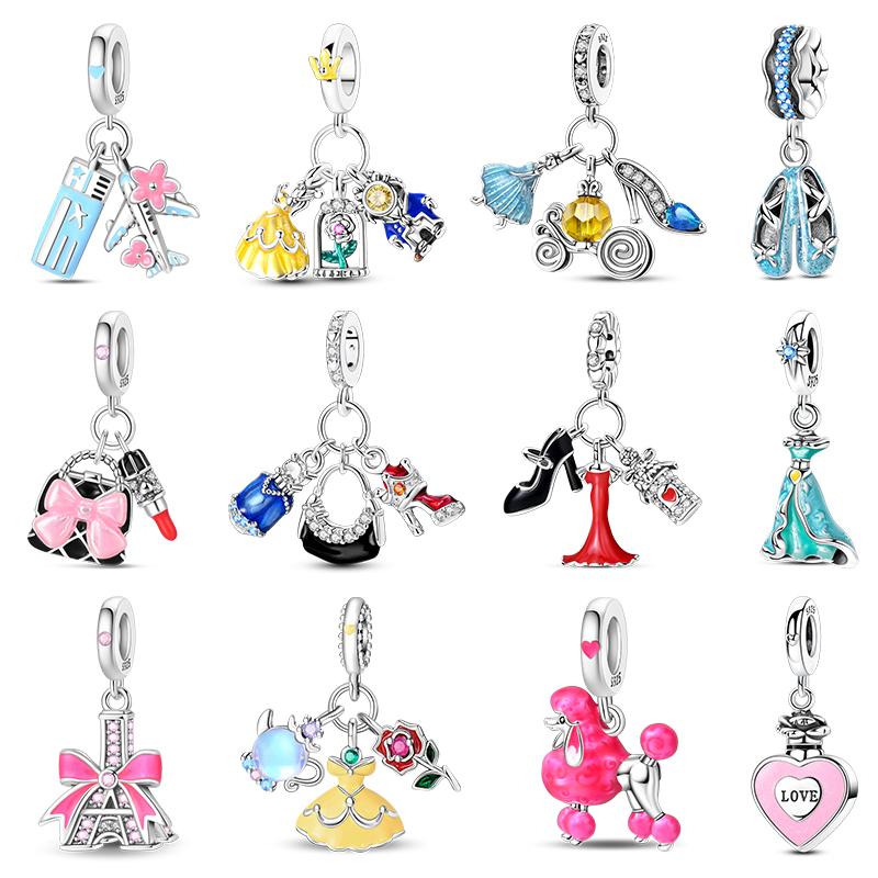 Charms Copper Fit 3Mm Original Armband Prinzessinnenkleid Parfüm Damen Ballett Kristallschuhe Perlen DIY Echtschmuck Geschenk
