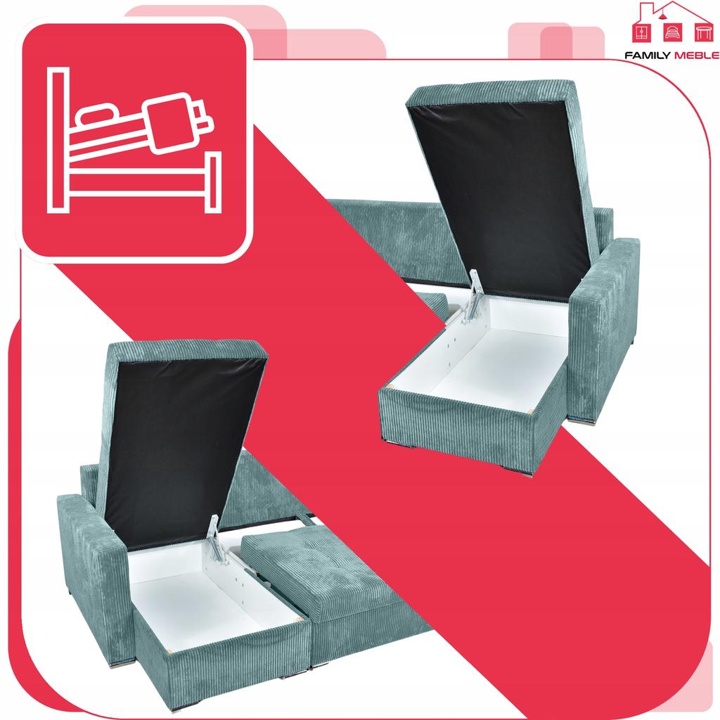 Bonito BIG Corner Sofa Bed Family Meble Corduroy Green