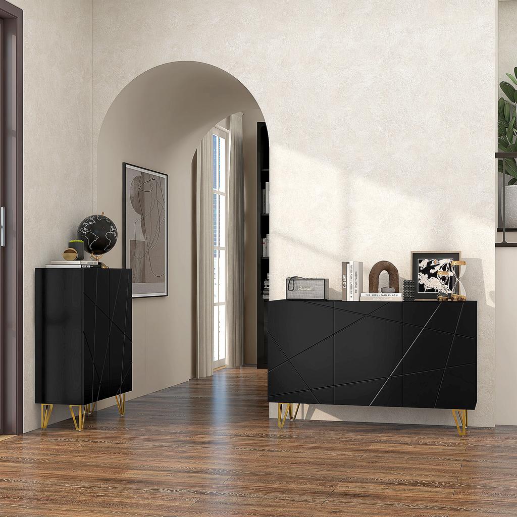 Living Room Sideboard, High-Gloss, 3 Soft-Close Doors, Adjustable Shelves, 120 x 40 x 75 cm, Black