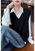 Women's Wool V-neck Diamond Pattern Knit Vest - Versatile Loose Sleeveless Cardigan for Autumn/Winter