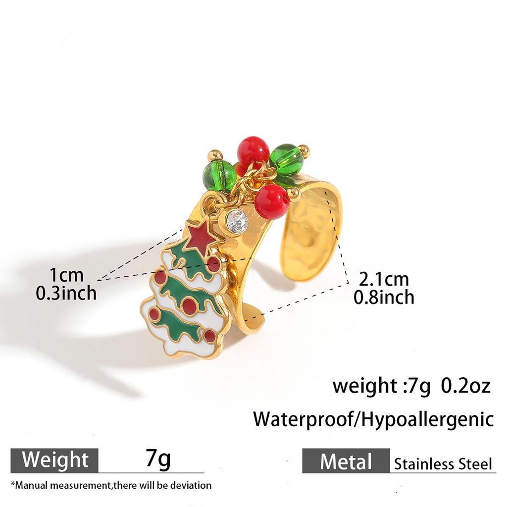 MYA 18k Gold Plated Open Ring with Reindeer & Snowflake Design