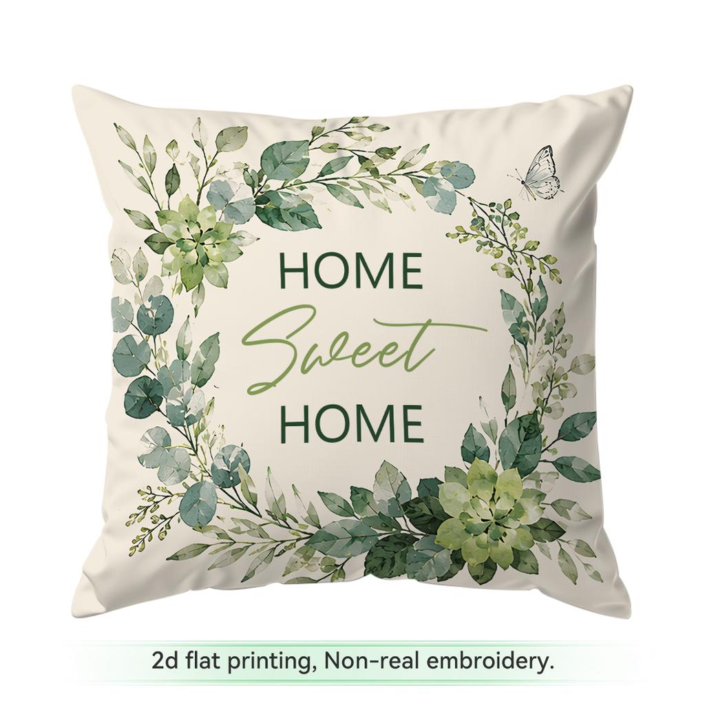 Pcs Forest Based Green Plant Family Proverbs Series Single Sided Printed Cushion Coverfor Home Decoration