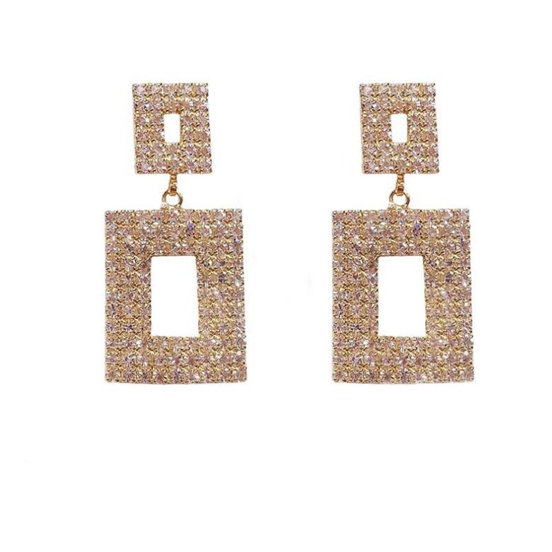Rscvonm Luxury Shining Crystal Drop Earrings Gold  Color Square Rhinestone Dangle Earrings For Women Wedding Party Jewelry