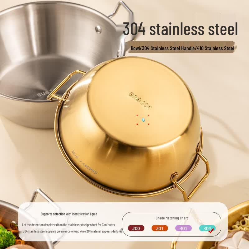 Guangyi 304 Stainless Steel Korean Noodle Bowl with Double Handles