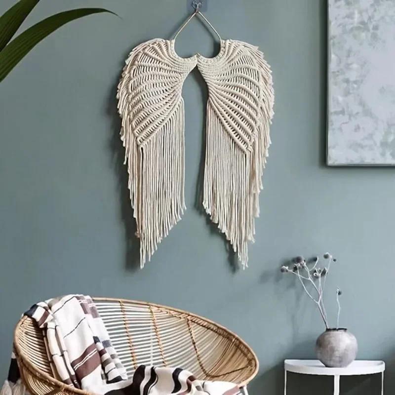 2pcs 1 Pc Wing +1 Pc Moon Tapestry Handcraft Symmetrical Design Woven Tapestry Bohemian Home Decor Angel Wings Macrame