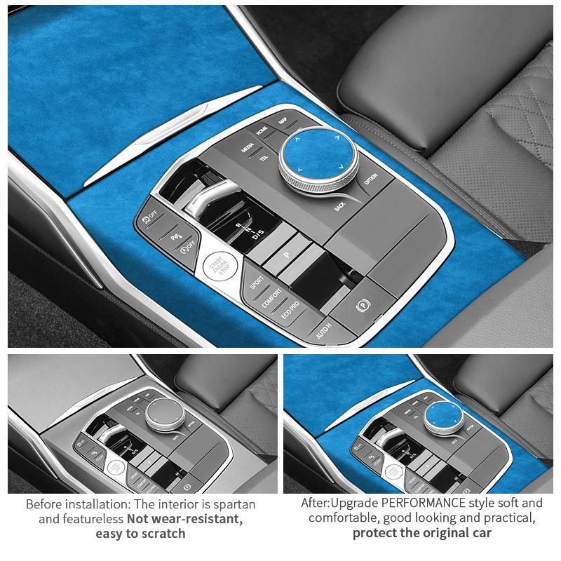 For BMW 3er G20 G21 G28 Center Console Panel and Knob Cover Trim Frame Sticker Made of Alcantara Car Interior Custom Accessories