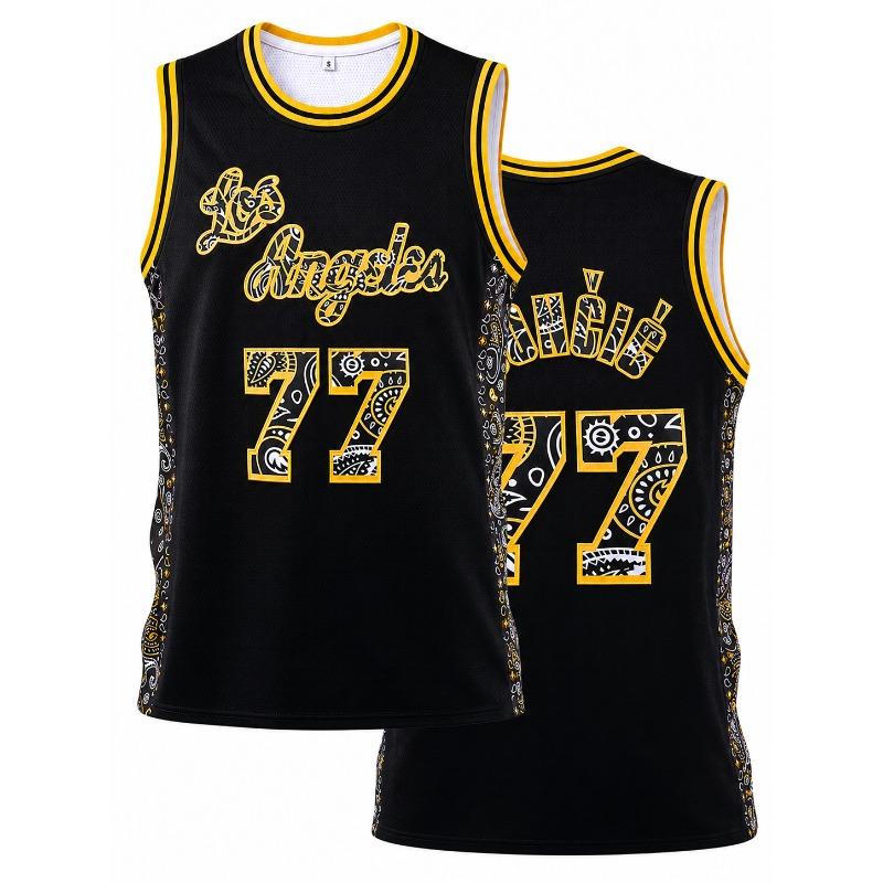 Fashion Retro Doncic 77 LA Style Basketball Jersey Purple Number Print Sports Uniform Casual 3d Printed Vest and Men Women