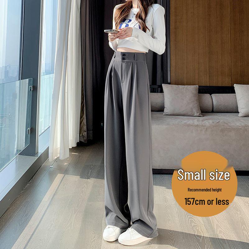 Women's Black High Waist Wide Leg Pants for Spring/Autumn - Petite Fit, Elegant Draping, Straight or Narrow Leg Options