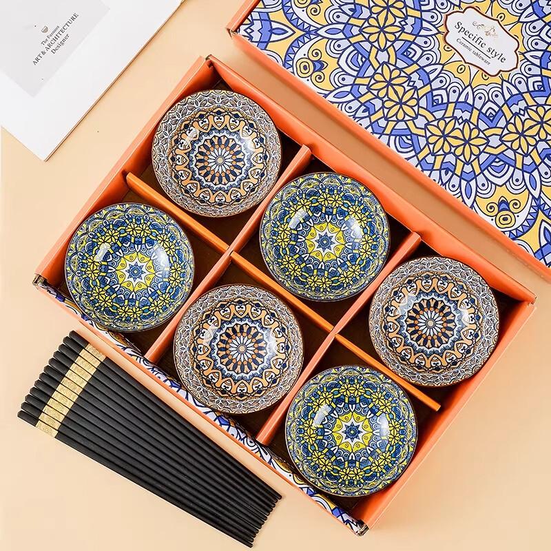 Elegant Ceramic Rice Bowl & Chopstick Set