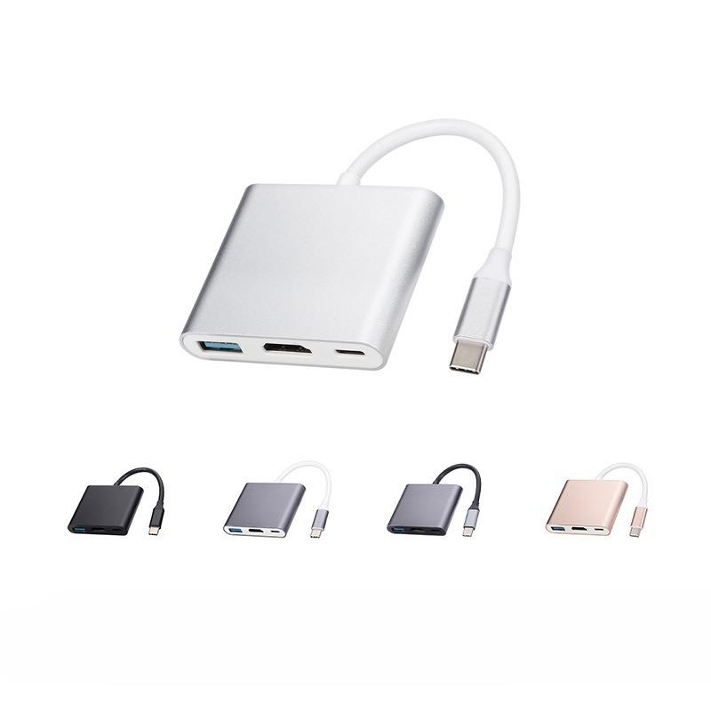 Type-C To HDMI Adapter 3-in-1 USB C Hub 4K HDMI USB PD Charging Portable Docking Stations Dongle for Projector Monitor