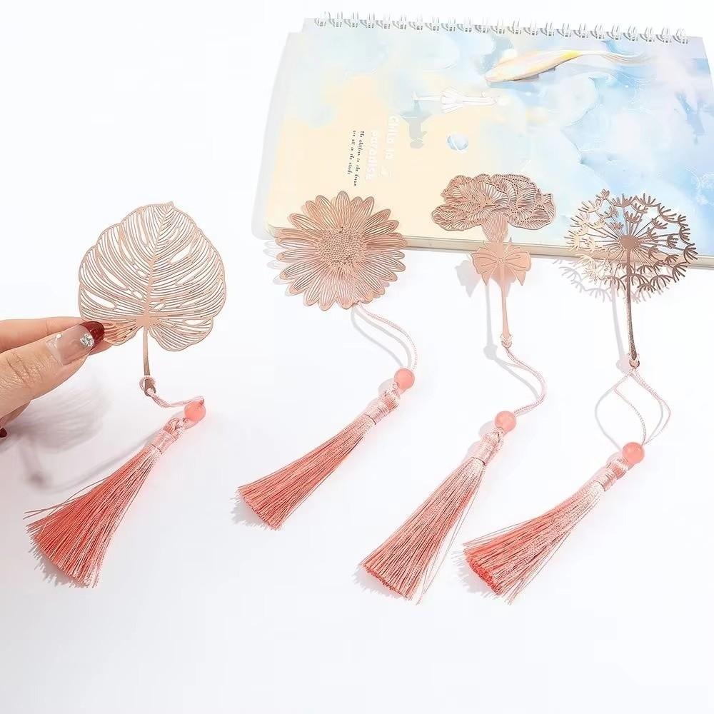 Elegant Hollow Tassel Book Markers Sunflower Pattern Chinese Style Bookmark Stationery