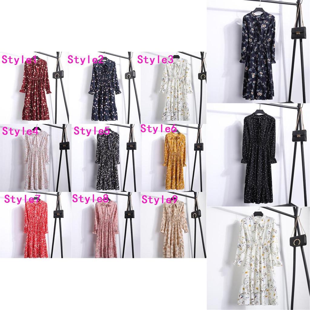 Elegant Floral Chiffon Long Sleeve Casual Vintage Boho Maxi Dress For Women