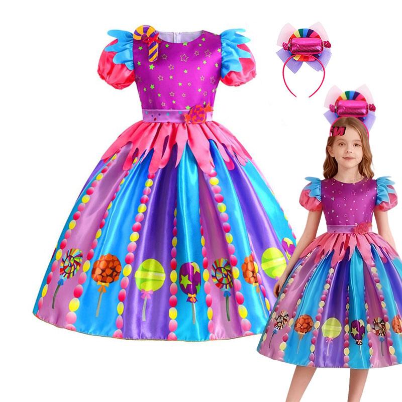 3D Print Candy Dress for Girls 4-10 Yr Rio Carnival Los Reyes Magos Lollipop Cosplay Costume Purim Festival Sweet Sugar Apparel 4-5Y