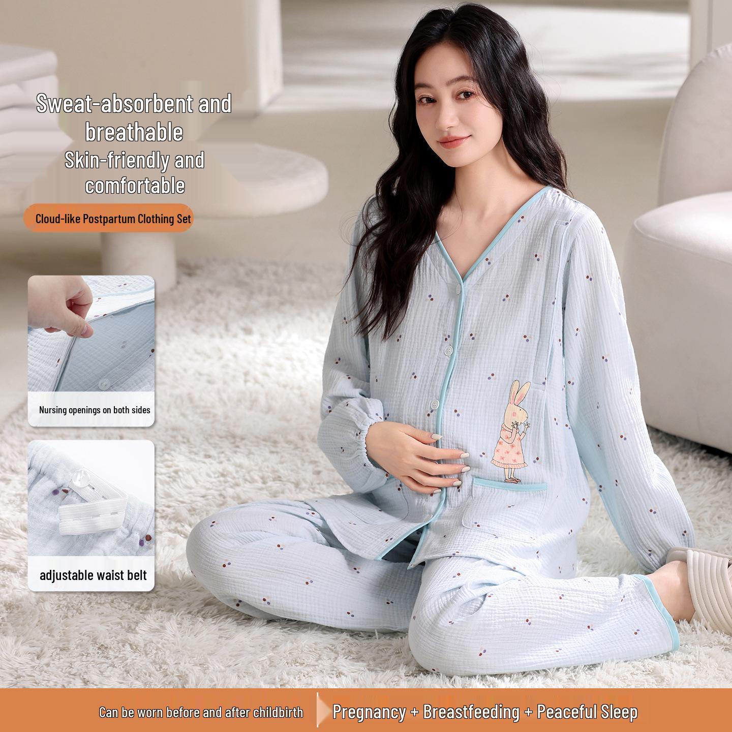 

Комплект женского кардигана и одежды для сна из двухслойной марли из чистого хлопка для беременных, послеродового периода и кормления грудью - Осенне-зимняя домашняя одежда. Bulk Price