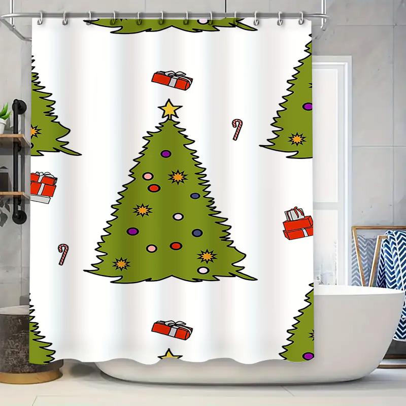 Tuniu Cute Christmas Bathroom Shower Curtain Holiday Festive Fun Holiday Decor Holiday Gift Santa Claus Reindeer Snowman Pattern