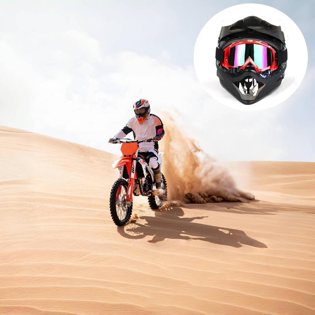 Motorcycle Goggles Dirt Bike ATV Off-Road Riding Motocross Glasses with Sun UV Protection Neck Gaiter Face Cover