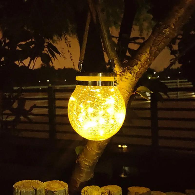 Solar Crackle Glass LED Light for Outdoor Garden, Lawn, Tree, and Fence Hanging Decorations