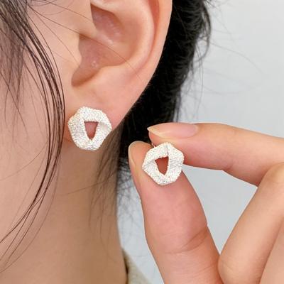 Korean Gold And Silver Two-Color Geometric Triangular Stud Earrings Female Niche Design Sweet And Cool Style Versatile Accessories