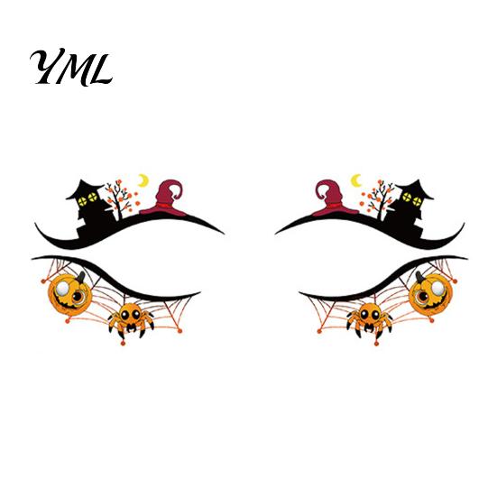 Vodotěsné obličejové tetování Halloween dočasné pro ženy, sada make-upu s dýní a pavučinou, samolepky na oční art, dekorace na maškarní ples, karneval, cosplay