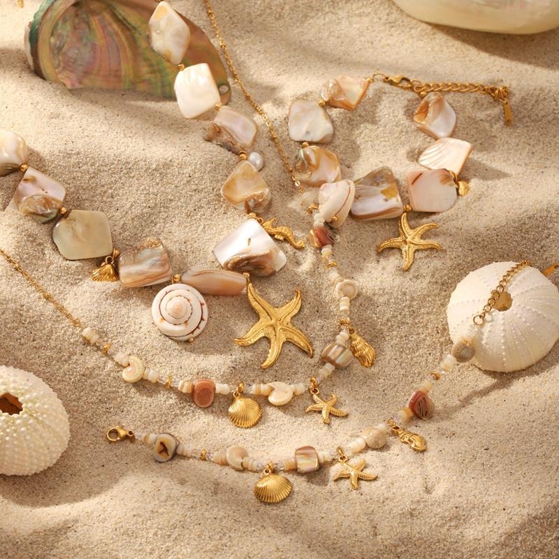 Handmade Look Stainless Steel Marine Jewelry Adjustable Length Starfish Shell Necklace/Bracelet Summer Fashion Gift