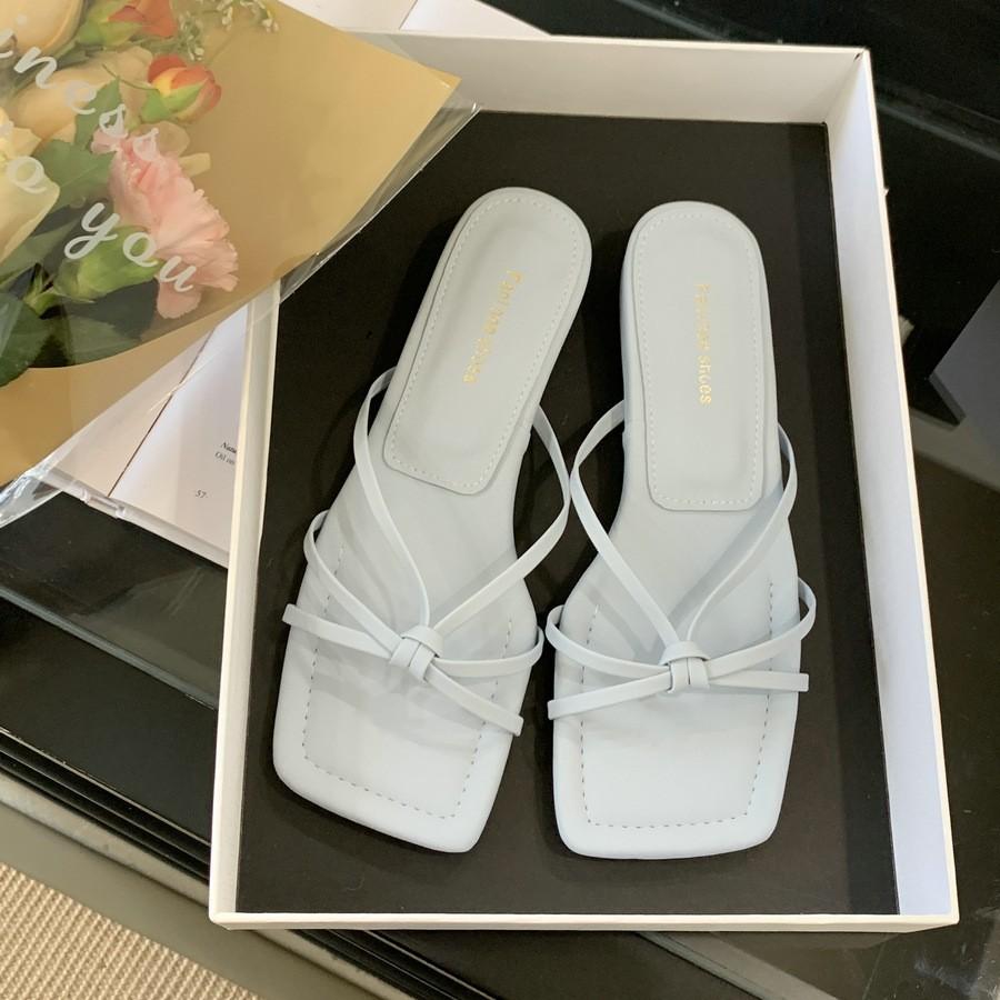 Fashion Beach Shoes Low Square Toe Slippers Soft Rubber Flip Flops Slides Fashion Sabot Comfort Hawaiian Luxury Rome Fabric PU Hoof Heel