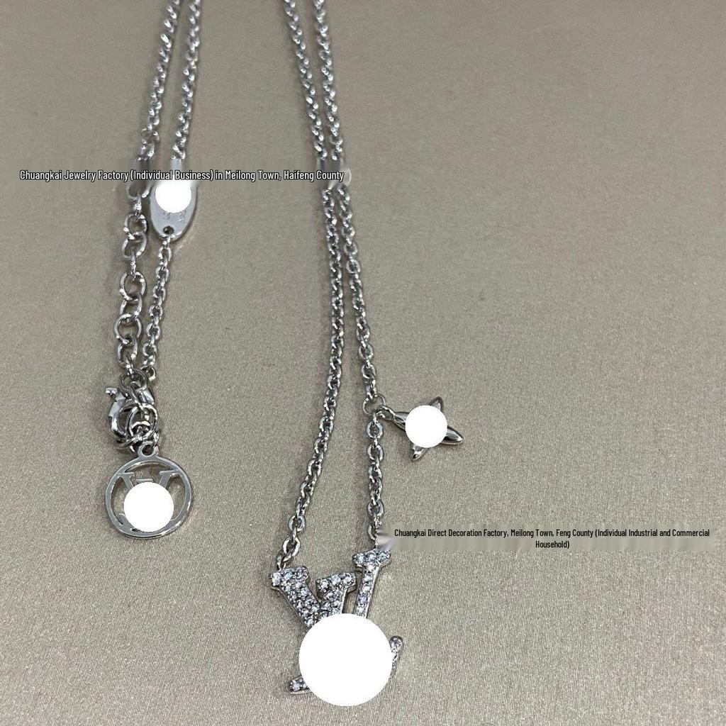 18K Enamel Necklace with Full Diamond Inlaid Letter Design - Light Luxury Clavicle Chain