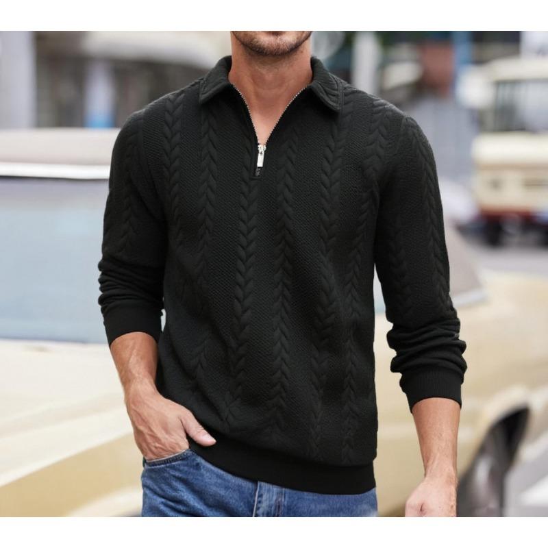 New Autumn and Winter Lapel Pullover Semi-open Zipper Sweater Casual Men's Knitted Sweater