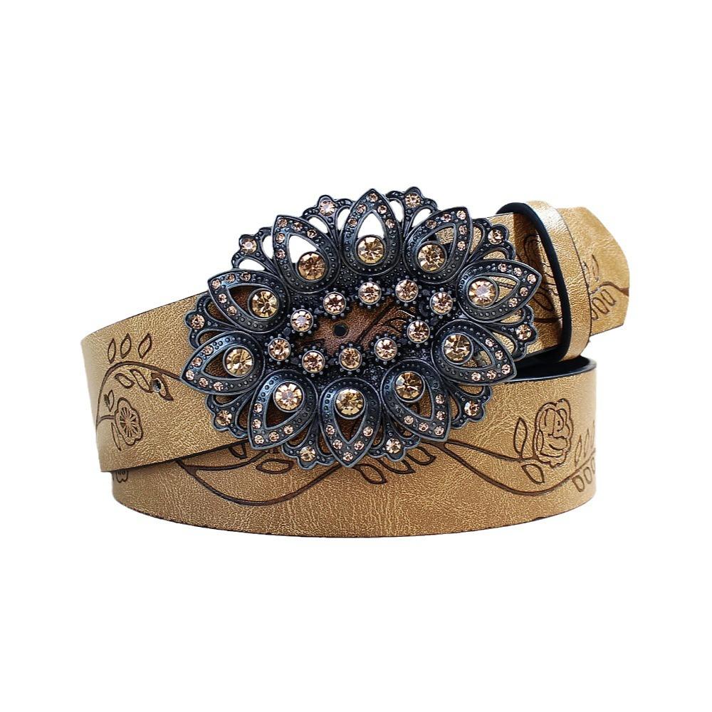 Vintage Belt Women'S Rhinestone Smooth Buckle Belt Decorative Ladies Belt