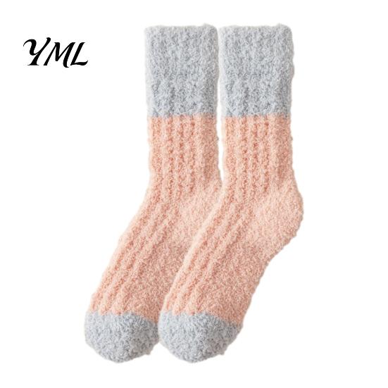 Plush Warmth for Autumn Winter Thickened Long Socks Women, Warm Coral Fleece Socks, Soft Thermal Hosiery Sleep Anti-static Contrast Color Indoor Cozy